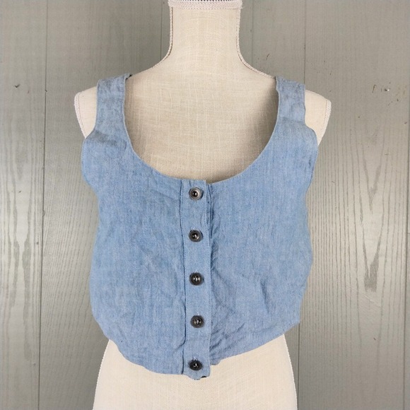 Rothschild Tops - Rothschild Crop Top Womens 10 Chambray Blue Sleeveless Boho Peasant Vintage